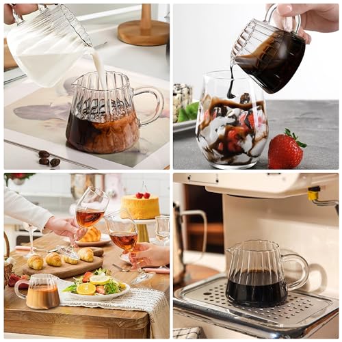 Loscarol 2 Pcs Small Glass Pitcher - Elegant Wave Shaped Creamer Pitcher for Coffee, Milk, Tea, 6 oz Milk Frothing Cup Creamer Jug for Kitchen - Image 5