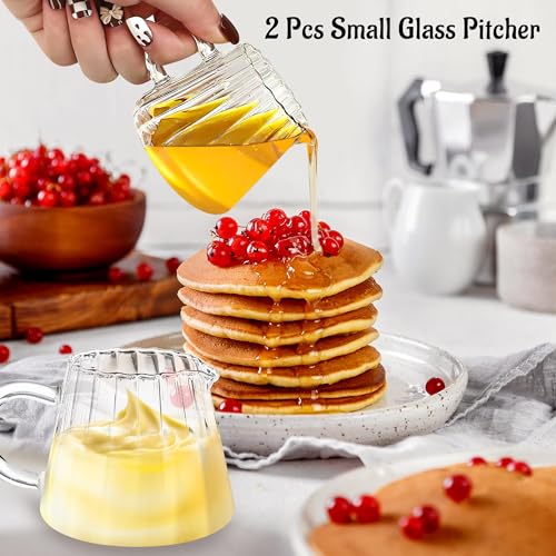 Loscarol 2 Pcs Small Glass Pitcher - Elegant Wave Shaped Creamer Pitcher for Coffee, Milk, Tea, 6 oz Milk Frothing Cup Creamer Jug for Kitchen - Image 4