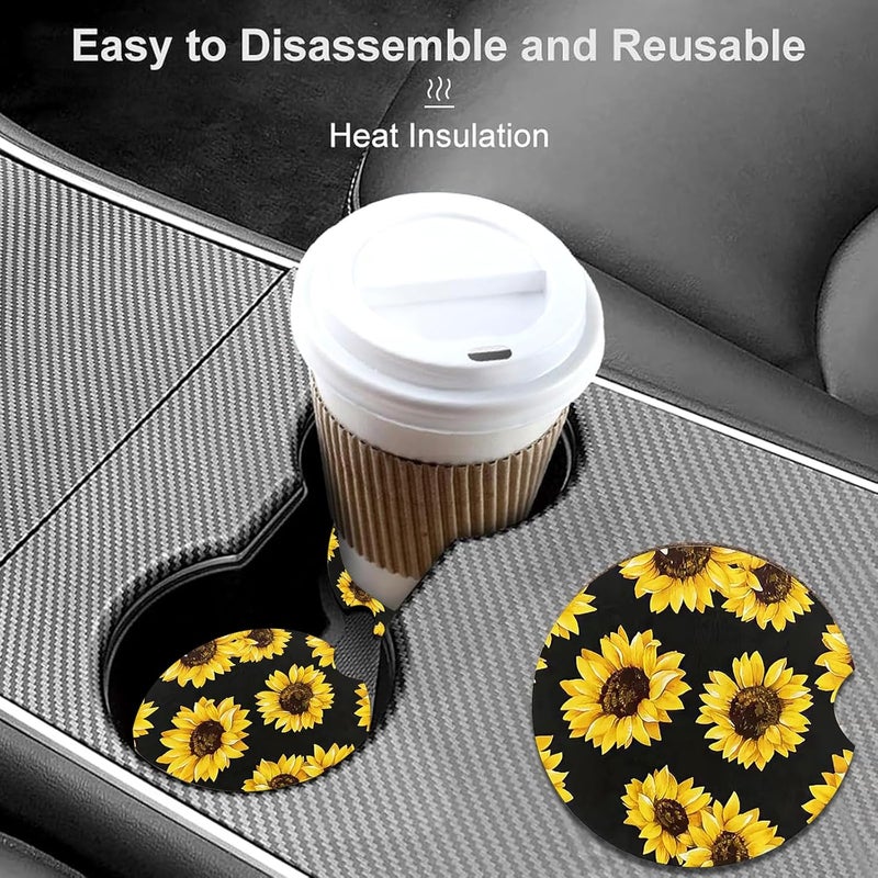 Ldntly Car Coasters for Cup Holders,2 Pack Sunflowers Leopard Car Cup Holder Coasters,2.75" Universal Size Anti Slip Rubber Mat,Sunflowers Gifts for Women,Mom,Her,Wife,Girlfriend - Image 2