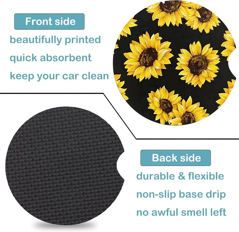Ldntly Car Coasters for Cup Holders,2 Pack Sunflowers Leopard Car Cup Holder Coasters,2.75" Universal Size Anti Slip Rubber Mat,Sunflowers Gifts for Women,Mom,Her,Wife,Girlfriend - Image 3