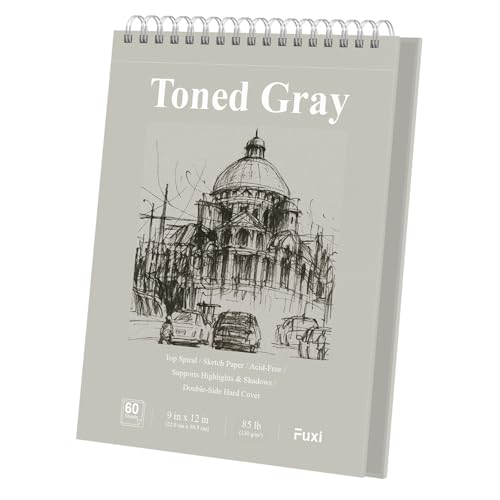 Fuxi Toned Grey Sketch Pad 9x12 Spiral Sketchbook 60 Sheets 85lb130gsm Art Paper Artist Paper for Drawing with Pencil Charcoal for Artists Students Art Class - Image 1