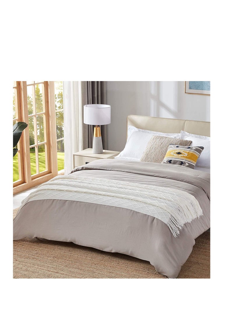 Knitted Throw Blankets for Couch Sofa and Bed Lightweight Soft Knit Blanket with Tassel Decorative Cozy Farmhouse Throw Blankets for Women and Man 50"x60" Cream Off White - Image 5