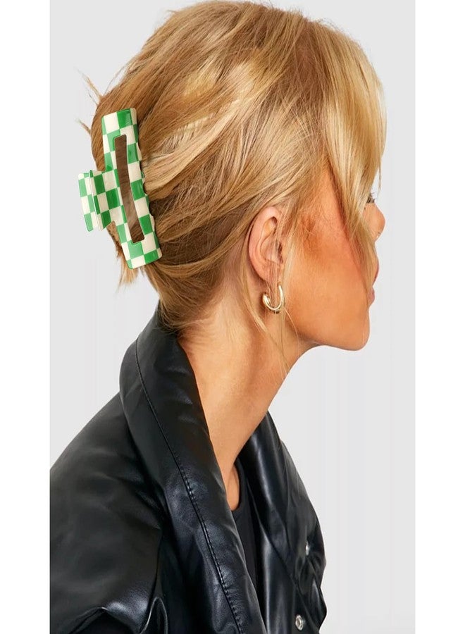 CHANACO Checkered Claw Clip Checkered Hair Clip Large Claw Clips for Thick Hair Green Tortoise Barrettes Hair Clips for Women Y2K Aesthetics Coquette Accessories Gifts Trendy Stuff - Image 2