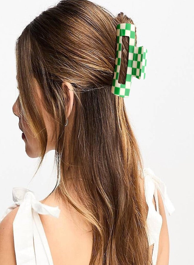 CHANACO Checkered Claw Clip Checkered Hair Clip Large Claw Clips for Thick Hair Green Tortoise Barrettes Hair Clips for Women Y2K Aesthetics Coquette Accessories Gifts Trendy Stuff - Image 3