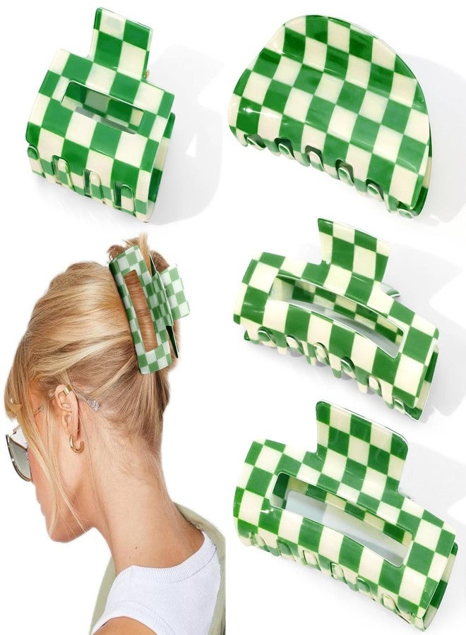 CHANACO Checkered Claw Clip Checkered Hair Clip Large Claw Clips for Thick Hair Green Tortoise Barrettes Hair Clips for Women Y2K Aesthetics Coquette Accessories Gifts Trendy Stuff - Image 1