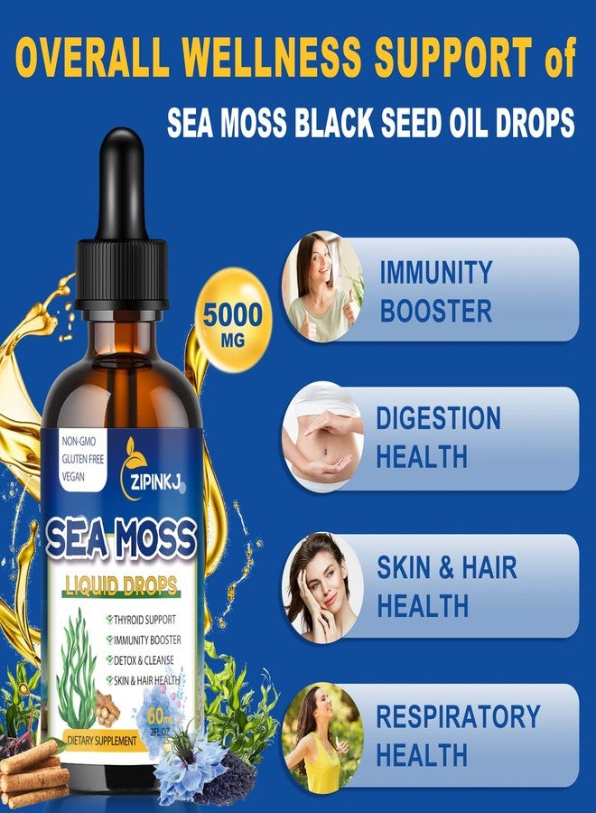 ZIPINKJ قطرات طحالب البحر من زيبينك جيه، مكمل غذائي من جل طحالب البحر السائل الأيرلندي مع زيت حبة البركة، وشيلاجيت، وبلسان، وجذر الأرقطيون، وسبيرولينا، وعشب البحر لتحسين صحة الجهاز الهضمي، غير معدل وراثيًا، 2 أونصة سائلة - Image 3