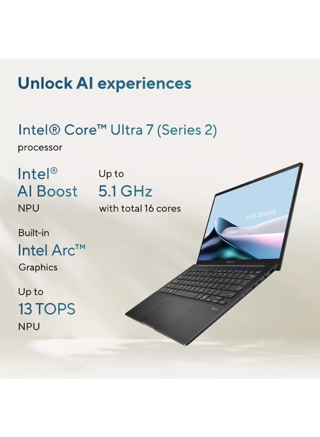 أسوس ZenBook 14 OLED Laptop With 14-Inch WUXGA Touchscreen Display, Core Ultra 7 255H Series 2 Processor/16GB RAM/1TB SSD/Intel Arc Graphics/Windows 11 Home (Upgraded) English Jasper Gray - Image 1