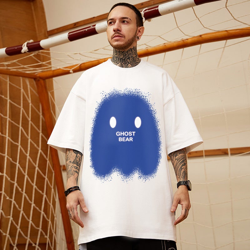 T18 polyester printed short sleeve T-shirt M-8XL Hong Kong style oversize European and American hip hop T-shirt plus size half sleeve fashion - Image 1