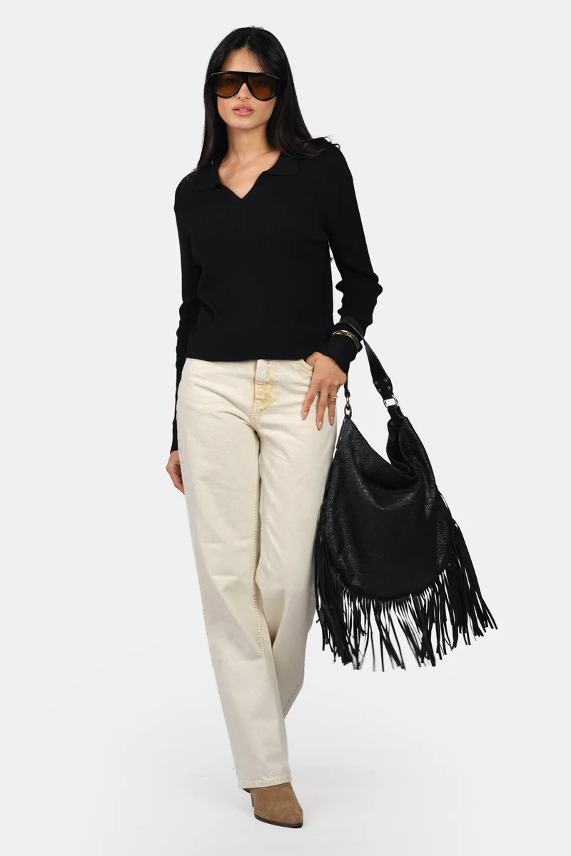 Virgio Self Design Viscose Johnny Collar Full Sleeve Knit Top for Women