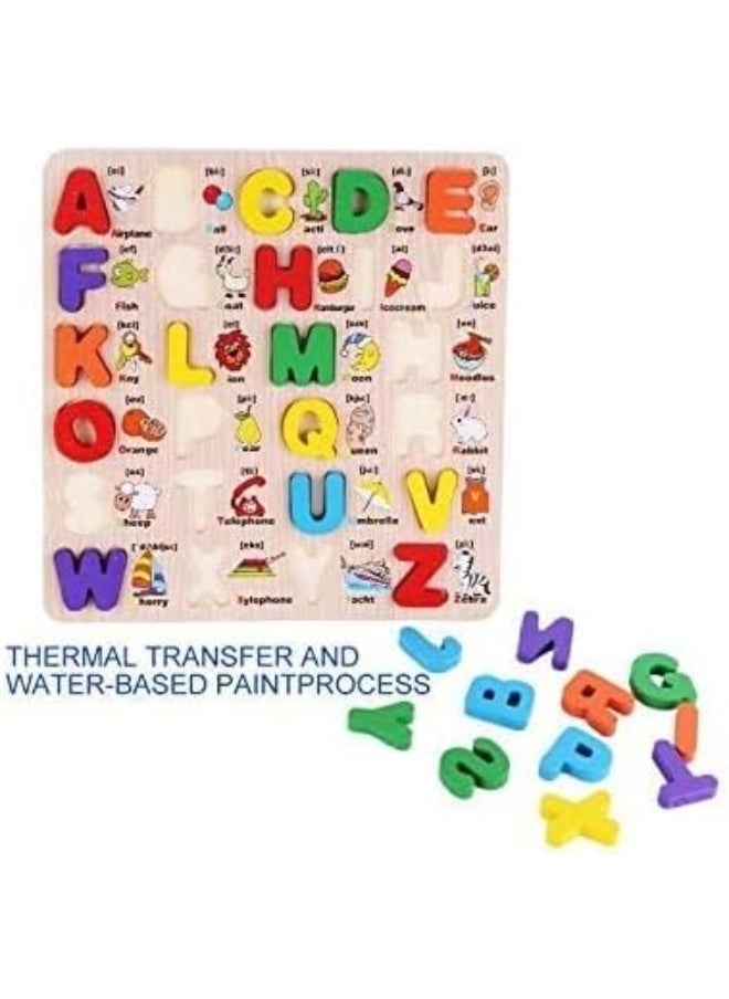 SCIENISH English Abc Alphabet Wooden Board Jigsaw Puzzle Letters Game Educational Toy  - Image 1