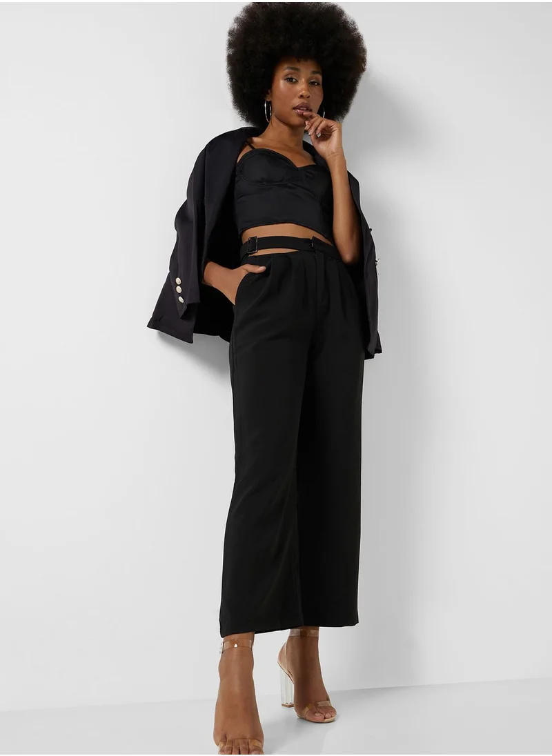 ELLA Plicated Detail Cutout Waist Pants