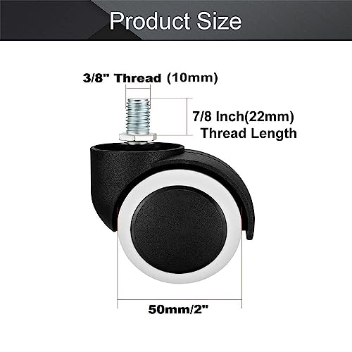 KARP Office Chair Caster Wheels - 2 Inch Office Chair Wheels Replacement, Desk Chair Wheels for Computer and Gaming Chair, Safe for All Floors and Carpets (Thread Type White) - Image 2