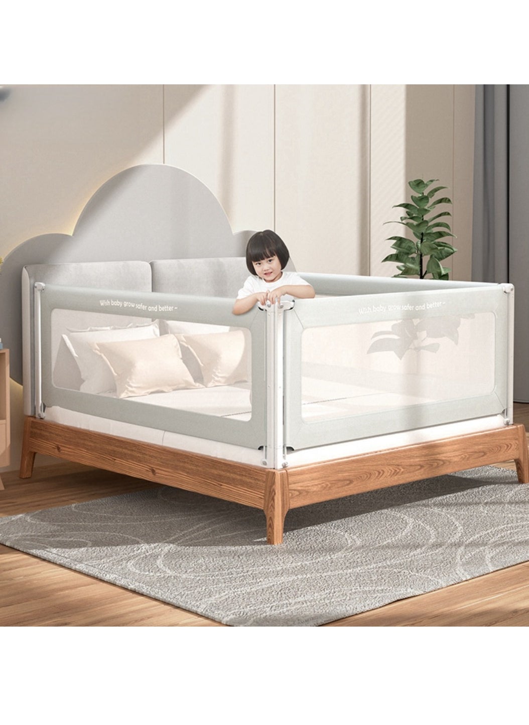 1PCS Bed Rails for Toddlers, Height Adjustment Lifting & Seamless Design, Double Lock Safety Bed Guard Rails for Kids Suitable for Twin Full Queen King Size Bed 