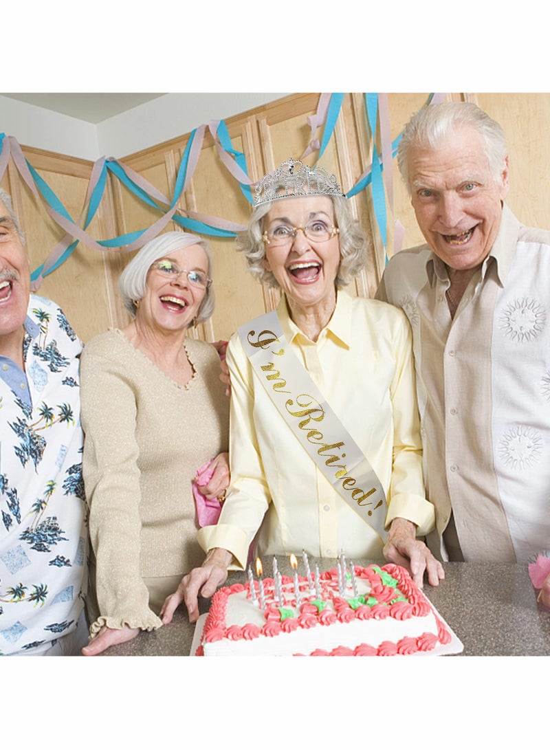 Excefore Retirement Tiara and Sash Set,I'm Retired White Sash Crystal Crown Retirement Gift for Women Retirement Party Decorations,Retirement Party Supplies, Retirement Gifts for Women(2PCS) - Image 3