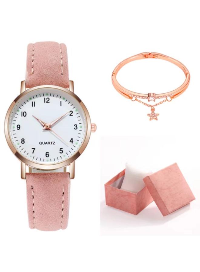 Two-piece Simple Women's Watch Digital Female Student Luminous Watch Fashion Matte Leather Casual Women's Quartz Watch