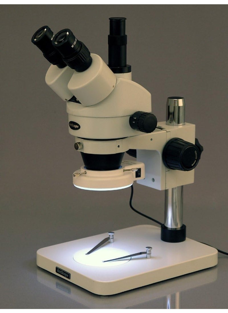 AmScope AmScope SM1TSZZ144S10M Digital Professional Trinocular Stereo Zoom Microscope WH10x and WH20x Eyepieces 35X180X Magnification 07X45X Zoom Objective 144Bulb LED Ring Light Pillar Stand 110V240V Includes 05X and 20X Barlow Lenses and 10MP Camera with Reduction Lens and Software  - Image 3