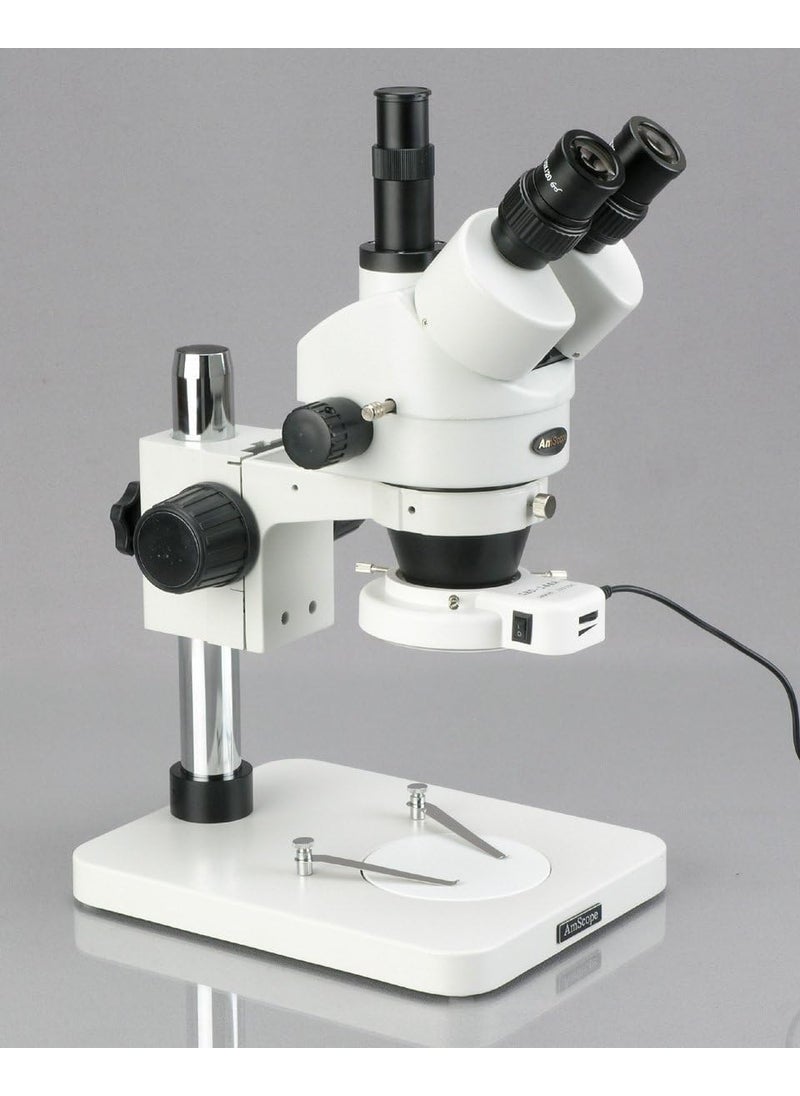 AmScope AmScope SM1TSZZ144S10M Digital Professional Trinocular Stereo Zoom Microscope WH10x and WH20x Eyepieces 35X180X Magnification 07X45X Zoom Objective 144Bulb LED Ring Light Pillar Stand 110V240V Includes 05X and 20X Barlow Lenses and 10MP Camera with Reduction Lens and Software  - Image 2