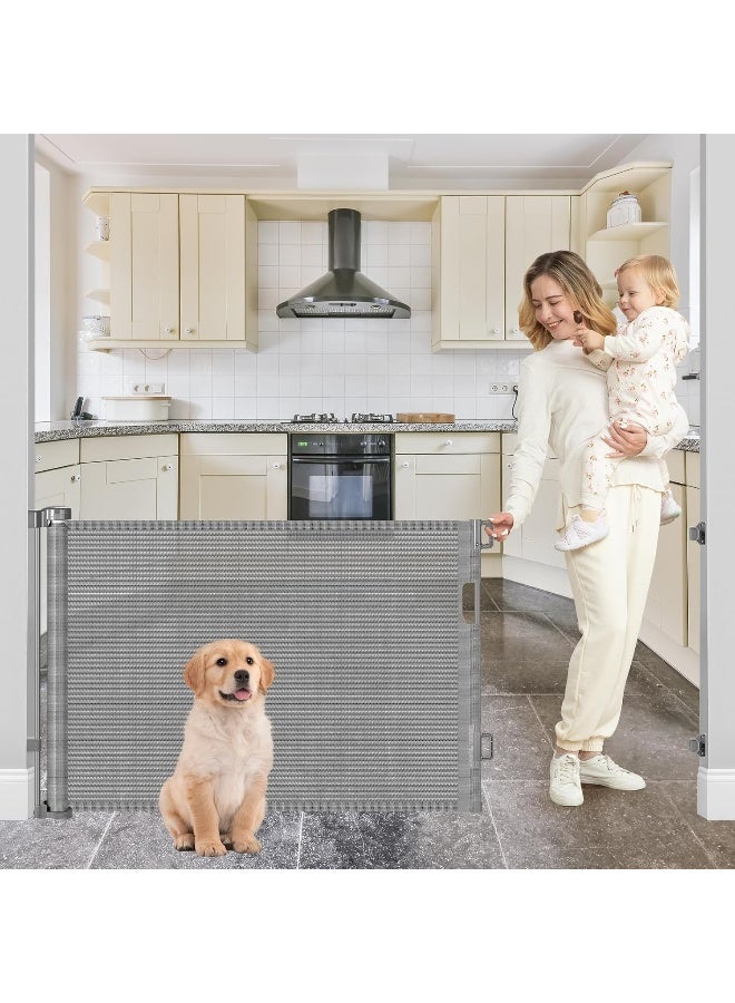 BETERTEK 80 Inch Retractable Baby & Dog Gate, Gray Mesh, 33' Tall, Indoor/Outdoor, Perfect for Babies & Dogs, One-Handed Operation, Anti-Scratch & Anti-Climb - Image 1