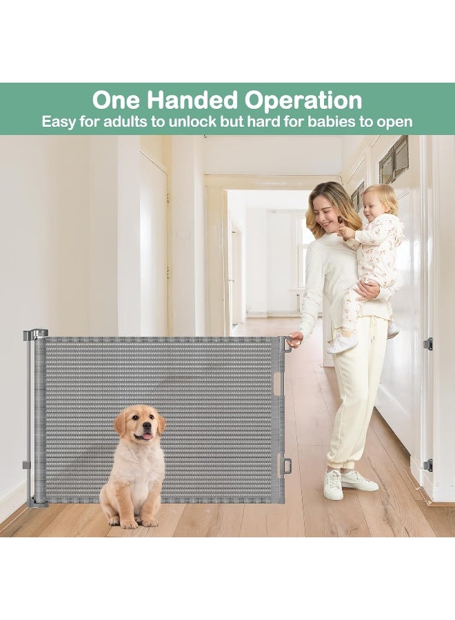 BETERTEK 80 Inch Retractable Baby & Dog Gate, Gray Mesh, 33' Tall, Indoor/Outdoor, Perfect for Babies & Dogs, One-Handed Operation, Anti-Scratch & Anti-Climb - Image 5