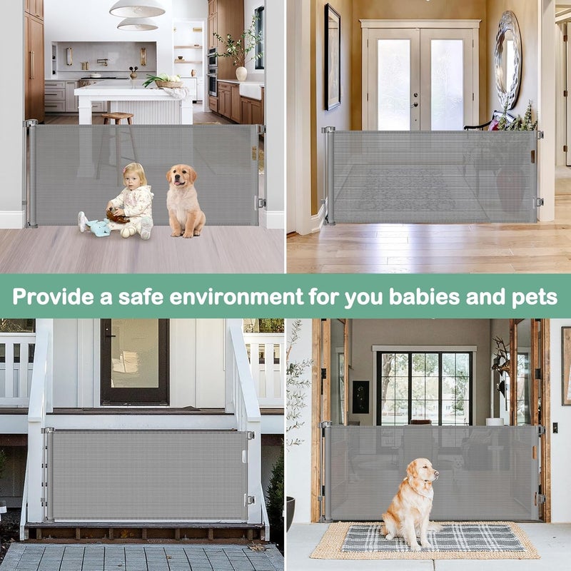 BETERTEK 80 Inch Retractable Baby & Dog Gate, Gray Mesh, 33' Tall, Indoor/Outdoor, Perfect for Babies & Dogs, One-Handed Operation, Anti-Scratch & Anti-Climb - Image 4