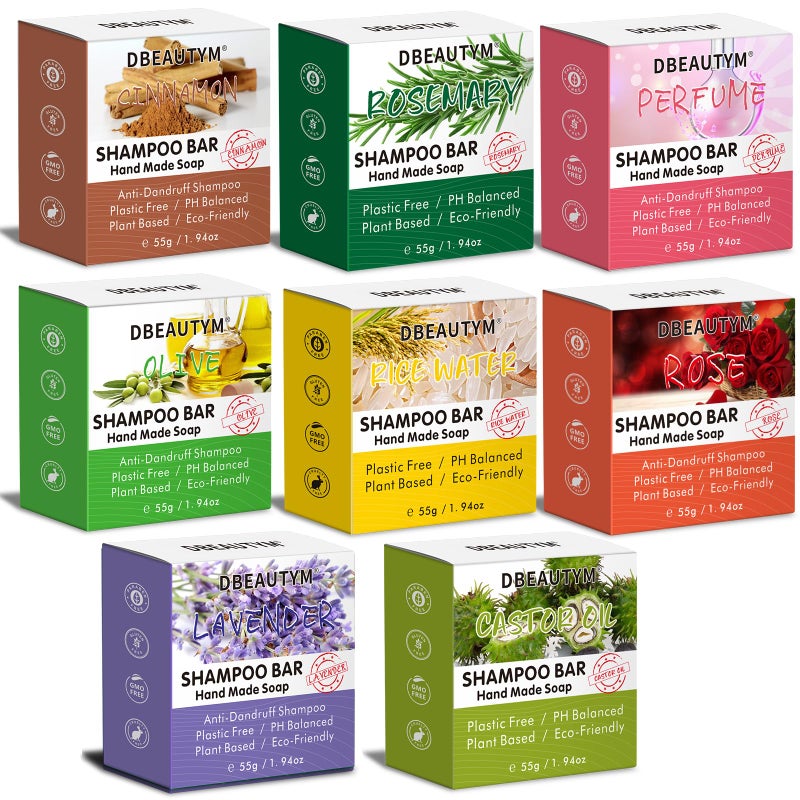 DBEAUTYM 8 Pack Shampoo Bar Gift Set,Natural Soap, Solid Dry Damaged Hair With Plant Essence Oil Helps Stop Loss and Promotes Healthy Growth, Travel Size Bulk Set - Image 1