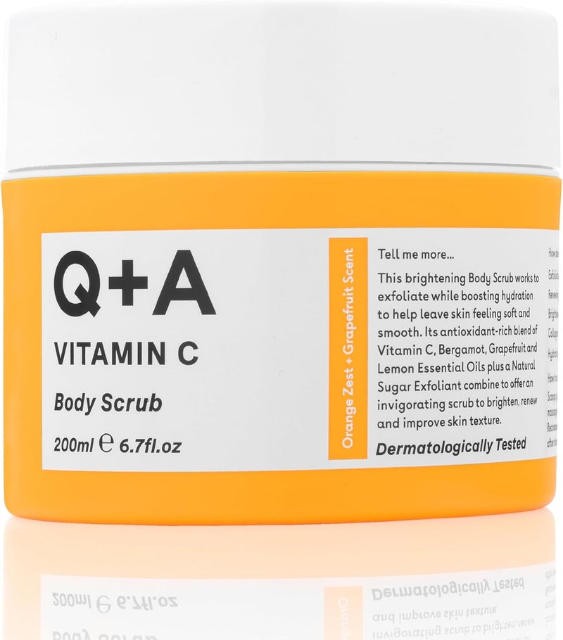 QA Vitamin C Body Scrub 200ml Exfoliating Body Scrub Brightening and Hydrating Sugar Scrub with Citrus Essential Oils Vitamin C and Evening Primrose Oil