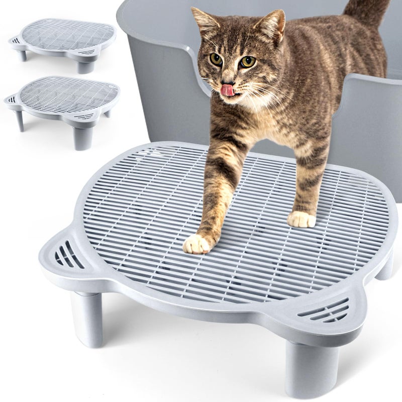Bartuke Adjustable Cat Ramp for Litter Box Elevated Cat Litter Ramp for Cat Litter Boxes Double Layered Litter Trapper with Filter Function Cat Steps Suitable for Cats (Grey) - Image 1
