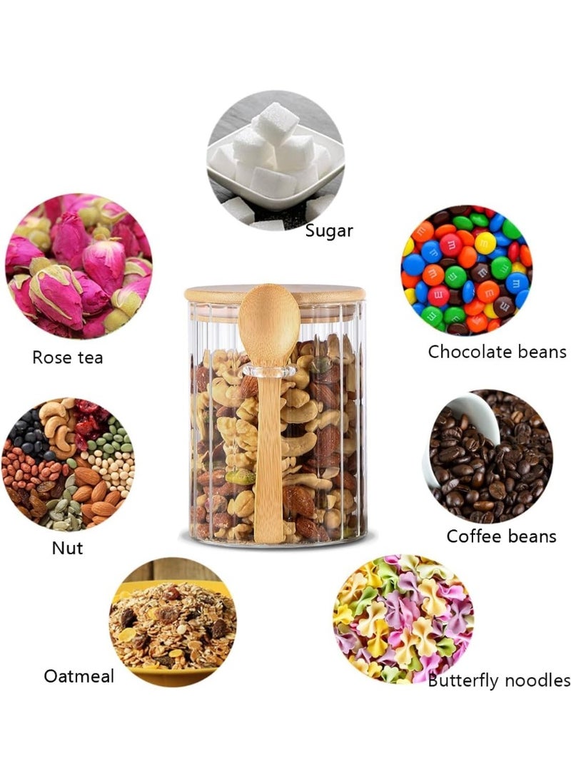 2 Pack Clear Glass Sugar Container with Bamboo Lid & Spoon, Airtight Ribbed Design, 473ml (16 oz) Food Storage Jar for Coffee, Tea, Spices - Image 3