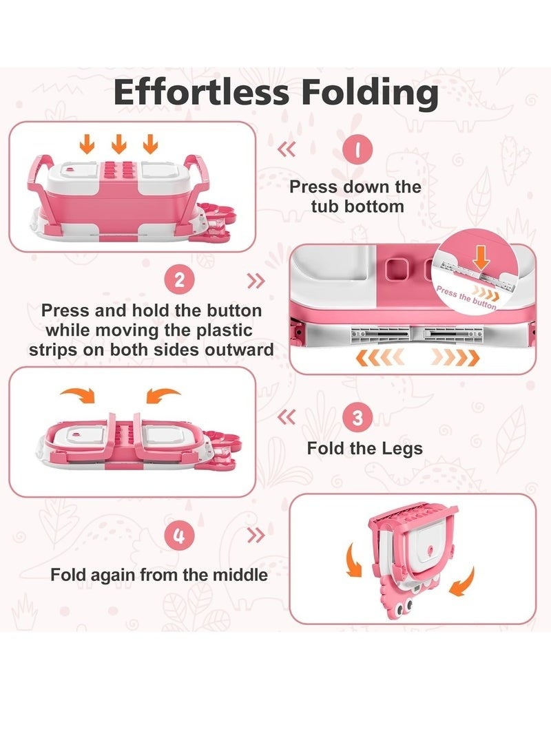جونيس حوض استحمام للأطفال، قابل للطي مع مقياس حرارة ووسادة ناعمة عائمة وفتحة تصريف، مناسب للسفر ومناسب للمواليد حتى عمر 36 شهرًا، وردي - Image 2