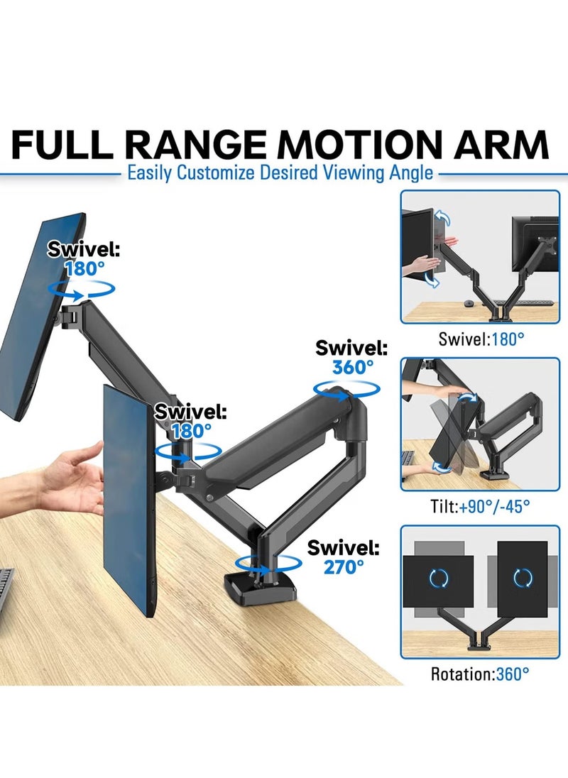Bukela Dual Monitor Mount Stand Fits 13 to 32 Inch LCD Computer Monitors, Articulating Gas Spring Monitor Arm, Adjustable Monitor Stand, Monitor Desk Mount with Clamp and Grommet Base  - Image 2