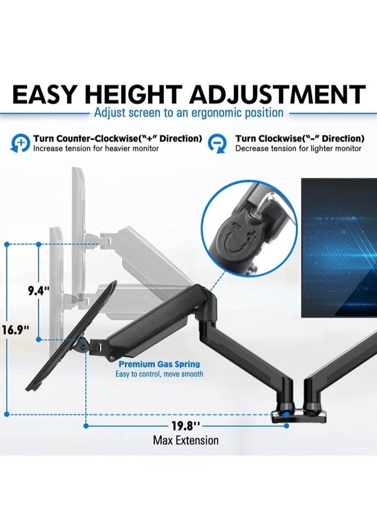 Bukela Dual Monitor Mount Stand Fits 13 to 32 Inch LCD Computer Monitors, Articulating Gas Spring Monitor Arm, Adjustable Monitor Stand, Monitor Desk Mount with Clamp and Grommet Base  - Image 4