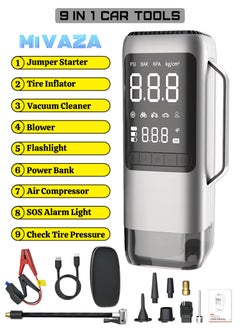 Mi VAZA Car Jump Starter - 9 in 1 Multi-function Car Tool - 12V -  Tire Inflator - Vacuum Cleaner - Blower - Power Bank - Air Compressor - Flashlight - SOS Alarm Light - Check Tire Pressure  - Image 1