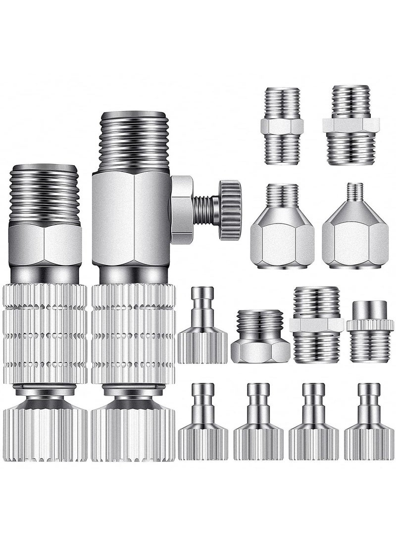 15 Pieces Airbrush Adapter Set Airbrush Quick Release Coupling Disconnect Adapter Kit Airbrush Quick Release Disconnect Fitting Connector Set Female Connectors for Air Compressor and Airbrush Hose