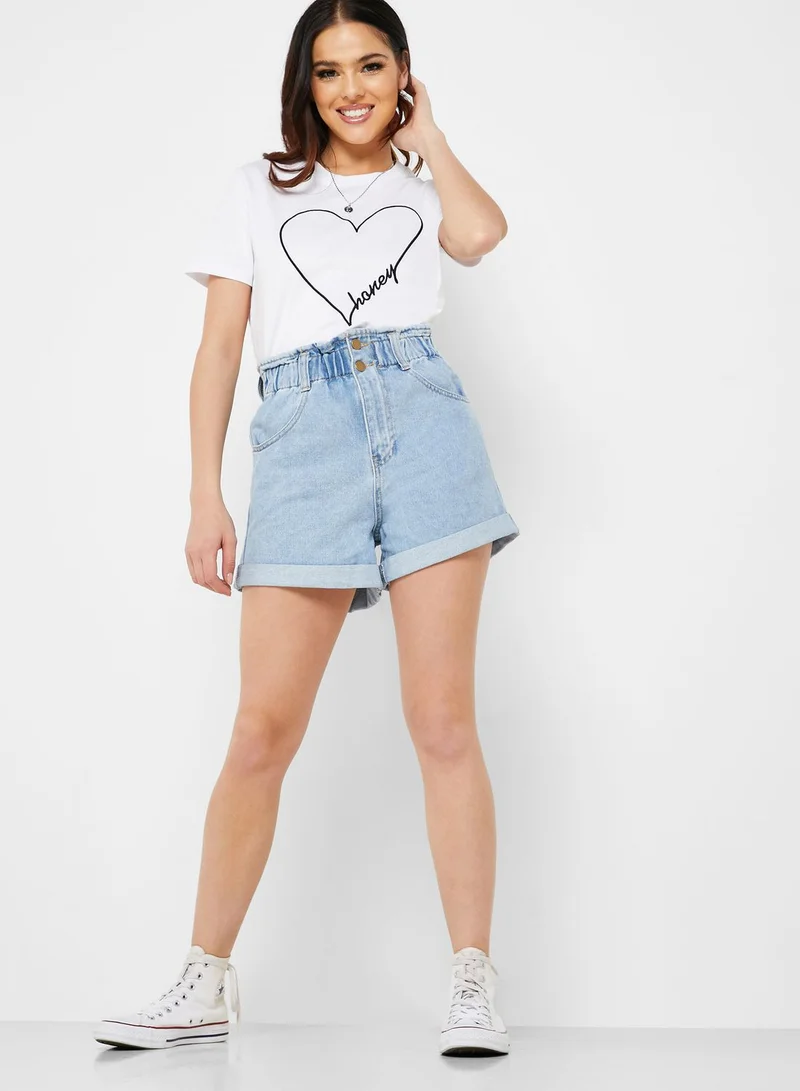 FOREVER 21 Paperbag Waist Denim Shorts for Women Best Price Bahrain