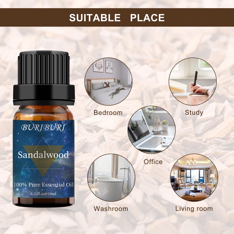 BURIBURI Sandalwood Essential Oils for Diffuser, Skin, Hair, 100% Pure, Fragrance Oil for Candle Soap Perfume Making, Natural, Organic Aromatherapy Sandalwood Oils 10ML - Image 4