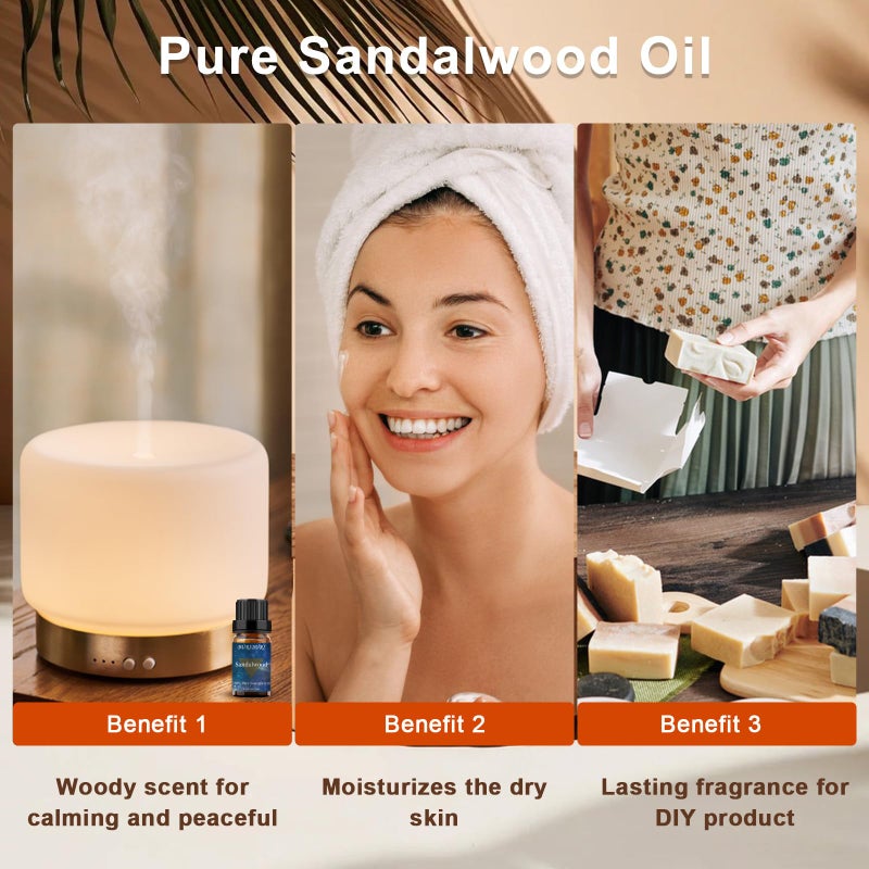 BURIBURI Sandalwood Essential Oils for Diffuser, Skin, Hair, 100% Pure, Fragrance Oil for Candle Soap Perfume Making, Natural, Organic Aromatherapy Sandalwood Oils 10ML - Image 3
