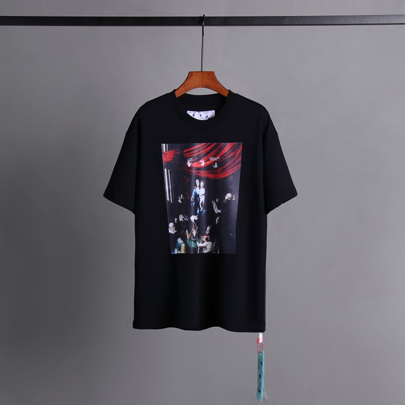 In-Stock Offwhale Virgin Mary Religious Arrow Design Os Fit Unisex Trendy Brand Short Sleeve T-Shirt - Image 1