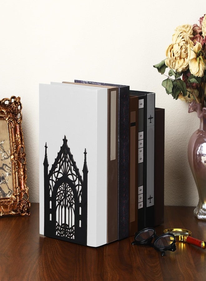 شيمياو فاصل كتب معدني أسود بتصميم قوطي من شيمياو، شديد التحمل، هدية مثالية لمحبي الكتب، مناسب للتخرج، رف كتب بأبعاد 5.3 × 4.3 × 7.3 بوصة، حامل كتب متين مناسب للمكاتب وغرف العمل. - Image 4