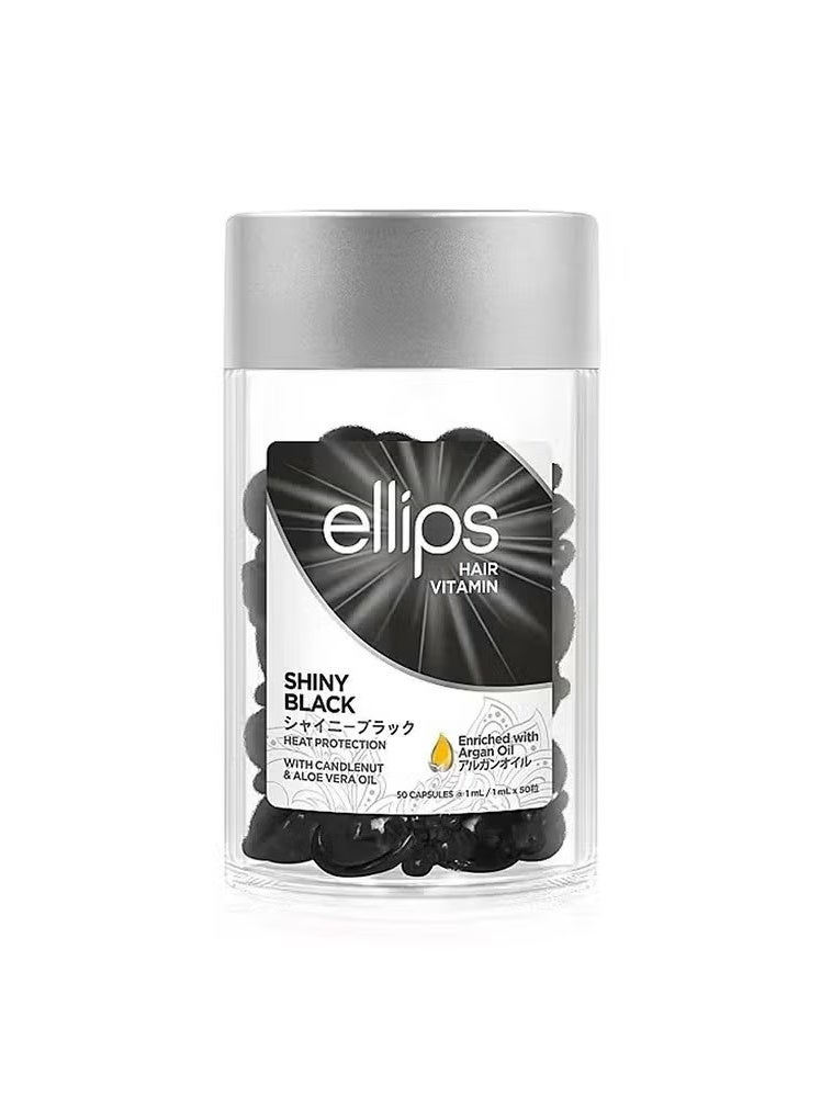 ellips Vitamin for black and shiny hair with Moroccan argan oil and hazelnut oil, rich in vitamins A, C, E, and B3 to nourish black hair and restore its vitality and shine.