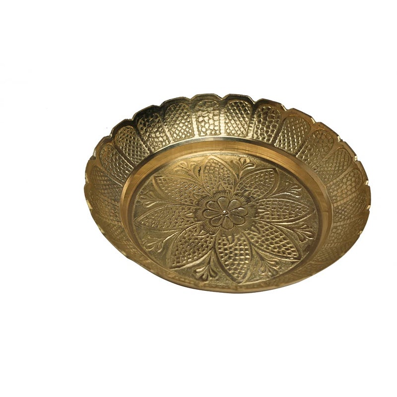 Decorative Nakshi Plate Brass Pooja Thali Prasad Plate Katori for Utensils Item Articles Indian Traditional Festival Diwali Decorations Pooja Item Housewarming Patra Size 4 DiameterGolden