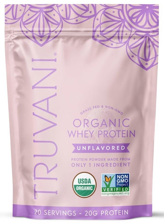 Truvani Organic Whey Protein Powder | Unflavored | 20g Grass Fed Whey Protein | 20 Servings | USDA Organic & Non-GMO | Gluten Free | No Gums, No Soy, No Stevia, No Added Sugars 18.34 oz - Image 4