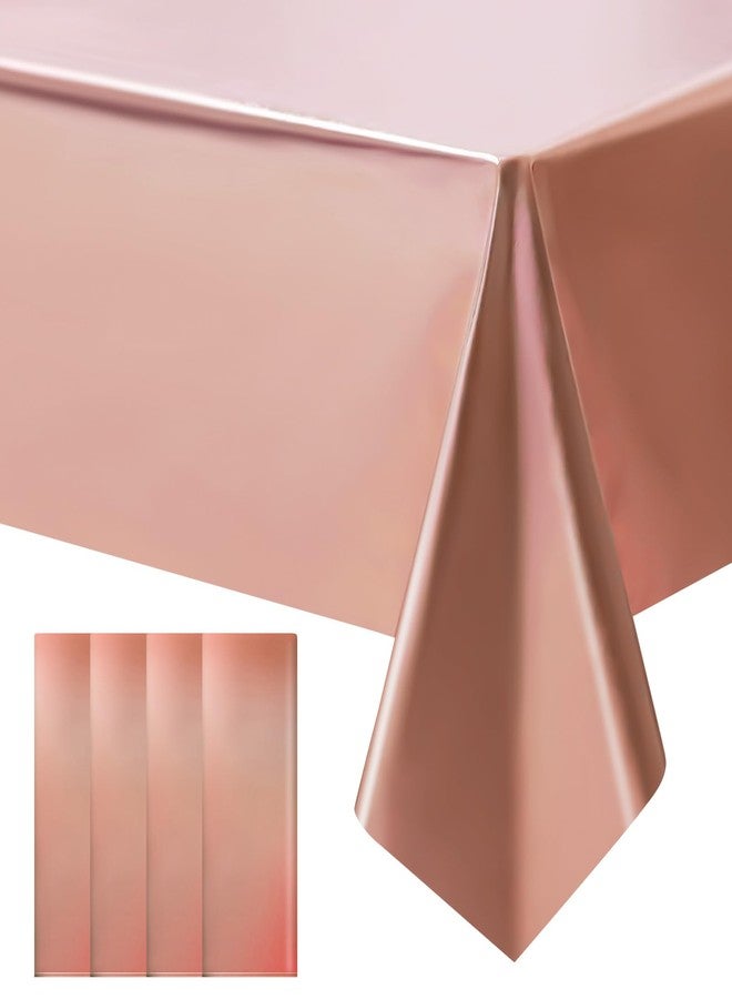 Just Shimmer 4 pcs Rose Gold Tablecloth Plastic -Stunning Metallic Matte Finish, 40" x 108" Bachelorette Table Cloth, Perfect for Wedding Birthday Party Anniversary Event Bridal Shower Decorations - Image 1