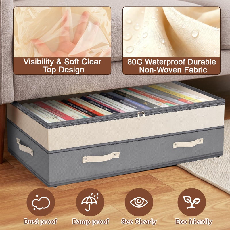 Dolicer 2 Pack Under Bed Storage with Wheels, 6in-10in Height Adjustable Underbed Storage Containers, 92L XXXL Under Bed Drawers Rolling Bin with Clear Lids for Dorm Shoes Clothes Organizers(Grey) - Image 5