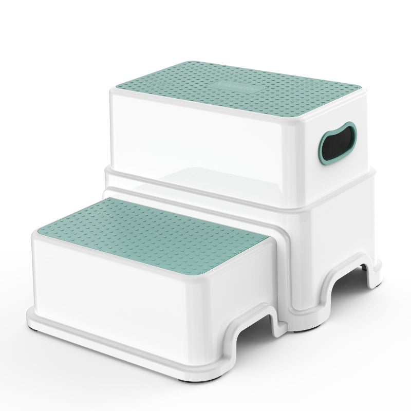 Victostar Toddler Step Stool,2 Kids Step Stool for Bathroom Sink,Baby Potty Stool with Anti-Slip Surface and Rubber Bottom,Plastic Stool with Handle for Toilet Potty Training Bathroom Kitchen - Image 1