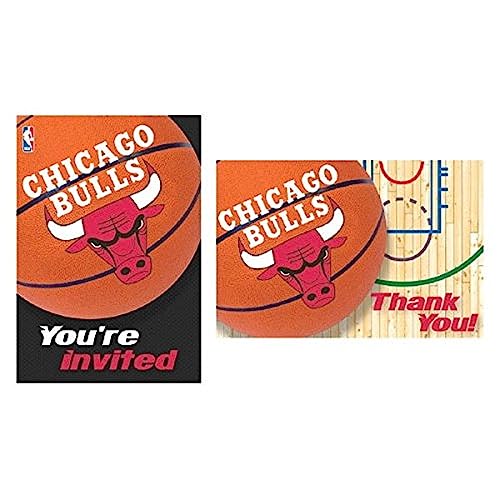 Amscan Chicago Bulls NBA Invitation & Thank You Cards (3.88" x 5.63") - Premium Multicolor Cardstock & Eye-catching Designs, Perfect For Game Day Celebrations & Themed Parties - Pack Of 16 - Image 1