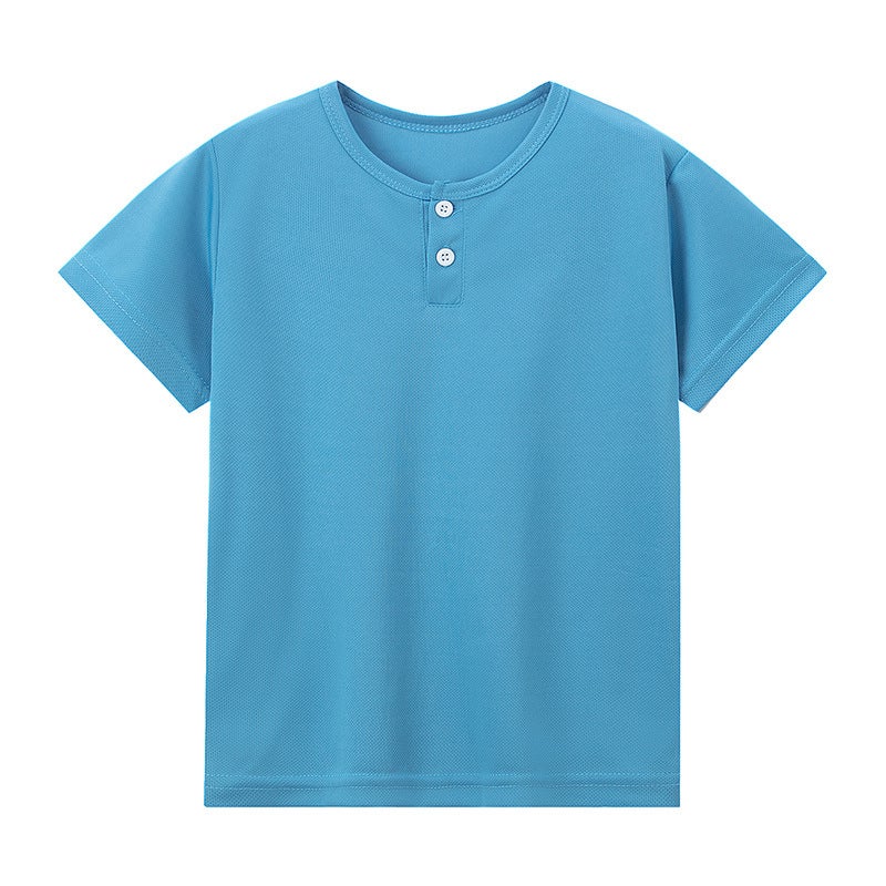 Overseas Platform For Summer Children Solid Color Button Henry Shirt Casual Boys Short-Sleeved Middle And Big Children T-Shirt - Image 4