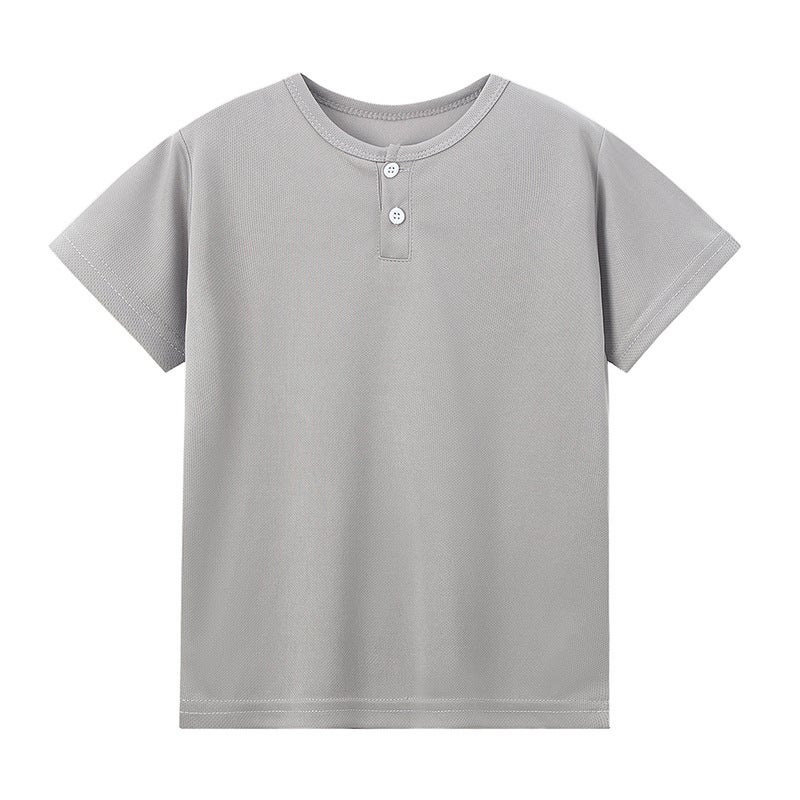 Overseas Platform For Summer Children Solid Color Button Henry Shirt Casual Boys Short-Sleeved Middle And Big Children T-Shirt - Image 3