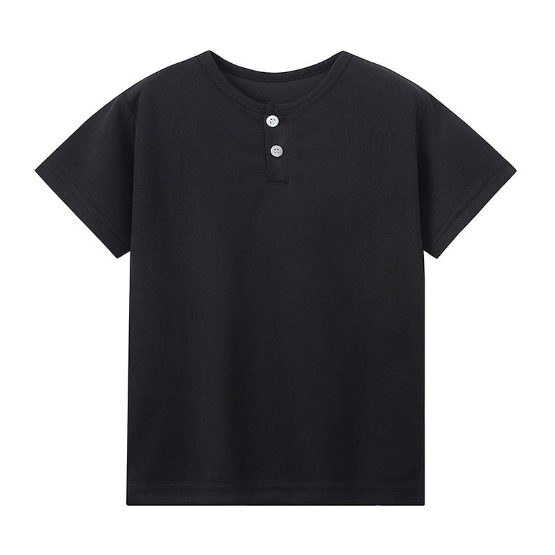 Overseas Platform For Summer Children Solid Color Button Henry Shirt Casual Boys Short-Sleeved Middle And Big Children T-Shirt - Image 5