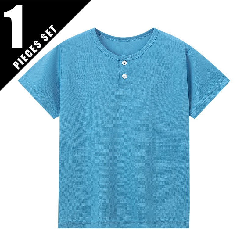 Overseas Platform For Summer Children Solid Color Button Henry Shirt Casual Boys Short-Sleeved Middle And Big Children T-Shirt - Image 1