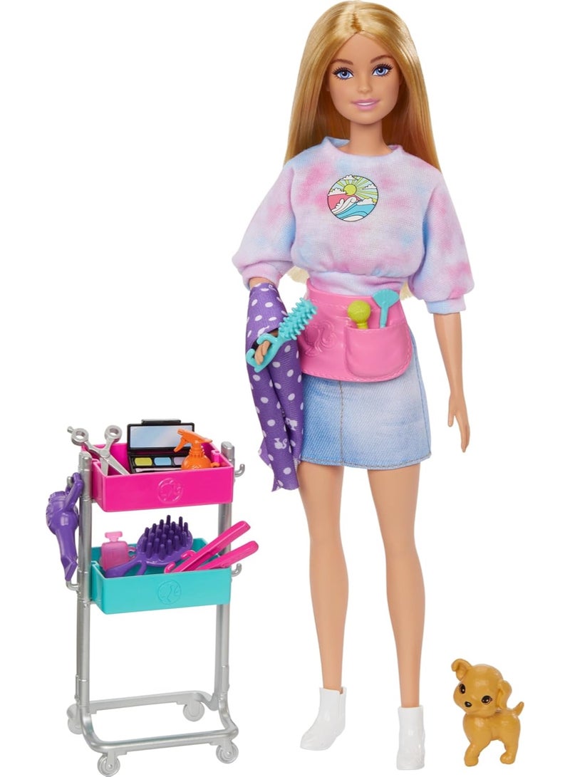 Barbie “Malibu” Stylist Doll And 14 Accessories Playset, Hair & Makeup Theme with Puppy And Styling Cart - Image 3